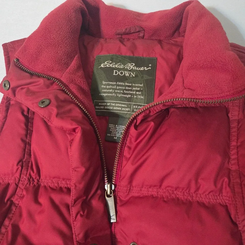 Eddie Bauer Goose Down Vest Men M Red Quilted Puffer Sleeveless Full Zip